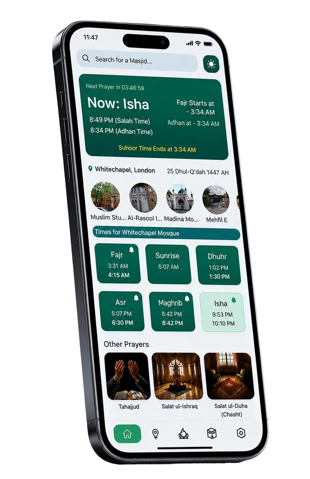 Adhan Salah Times app on phone